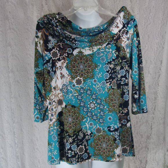 Susan Lawrence Tops - Susan Lawrence Paisley Print  Black Green Blue Top Blouse